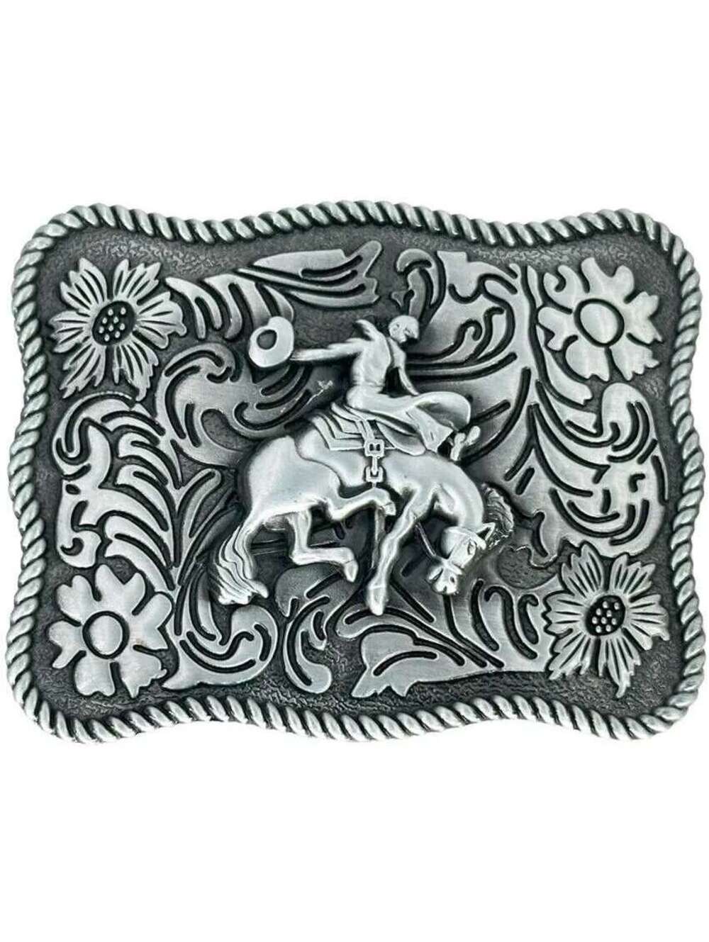 Bull Riding Cowboy Belt Buckle Silver Color
